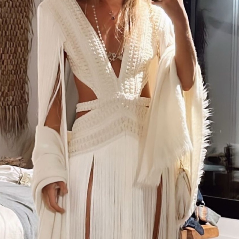 PatBO White Cut Out Pleated Gown